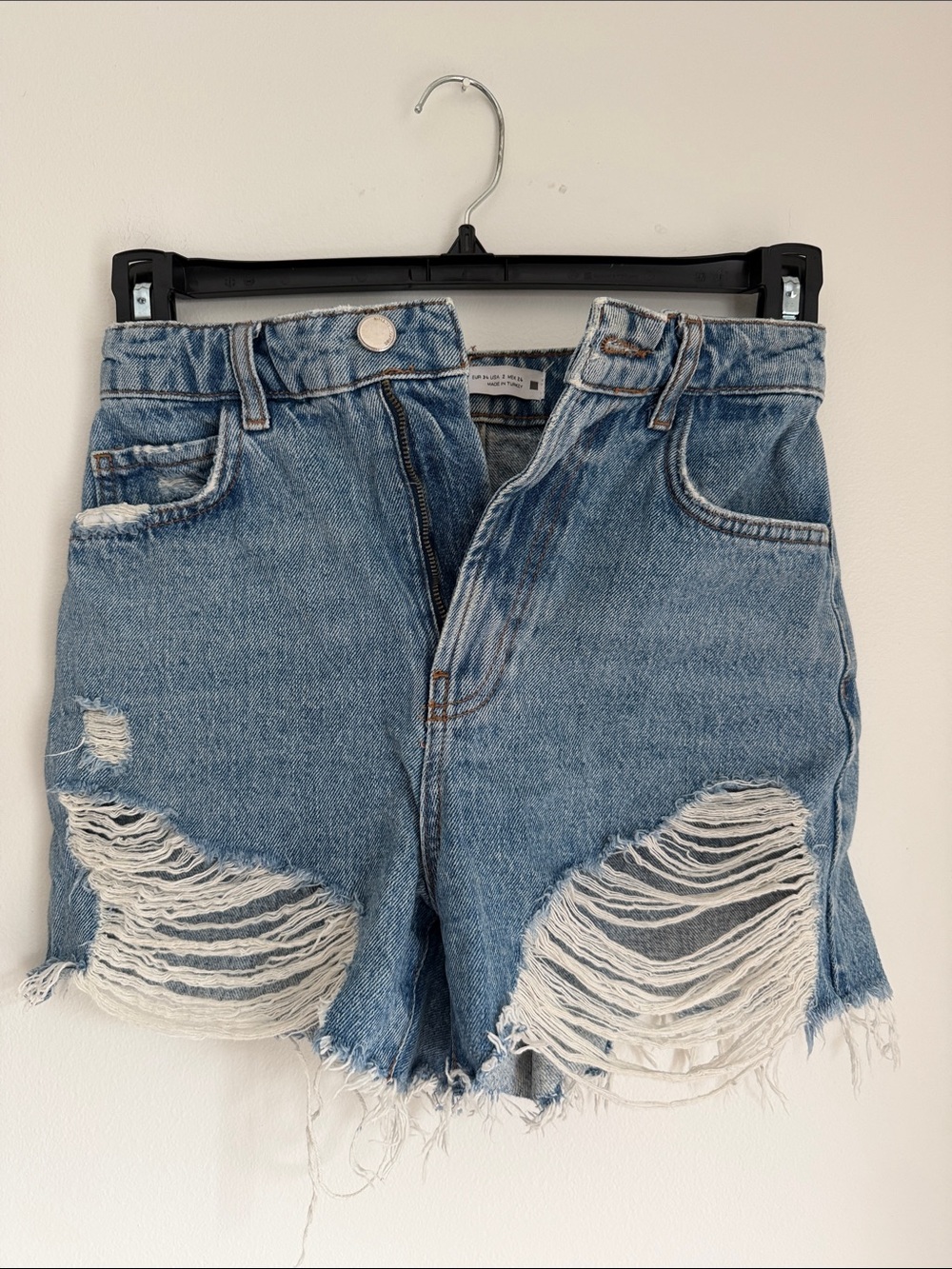Zara High Rise Distressed Jean Shorts, Size 2